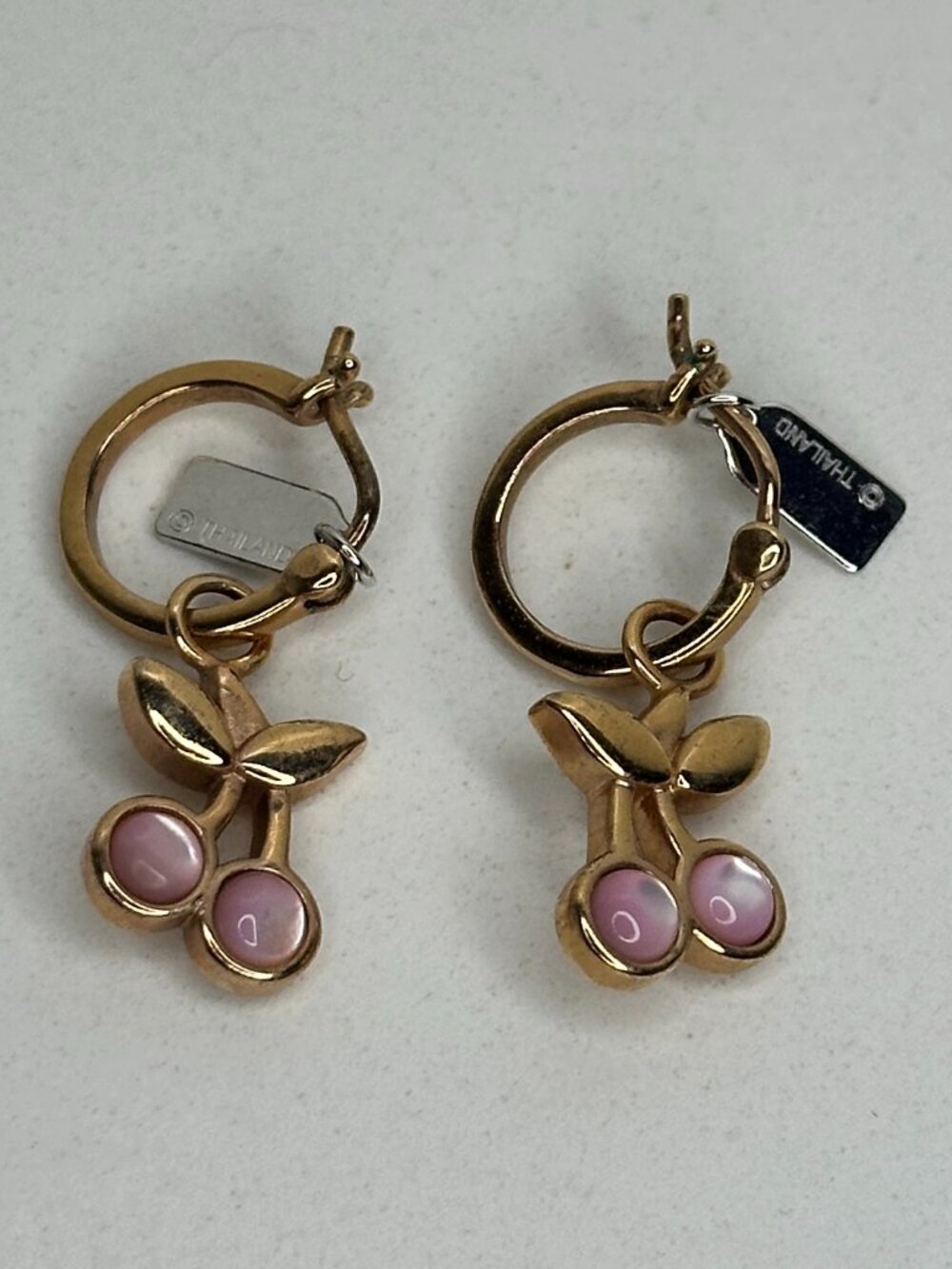 Coach Pink Cherry Charm Huggie Hoop Earrings Gold Tone - Picture 5 of 9